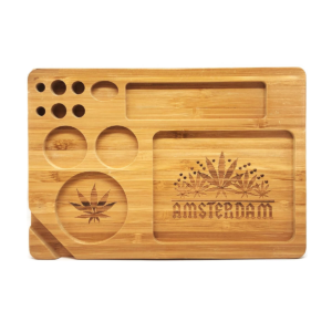Amsterdam Cannabis Leaves Bamboo Rolling Tray Set